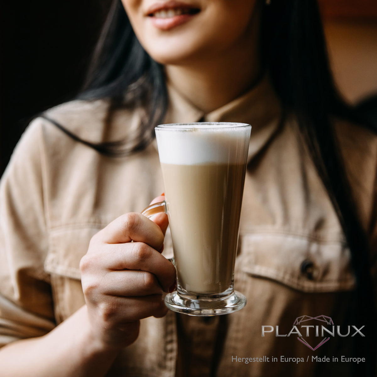 PLATINUX Szklanki do kawy z uchem 270ml Zestaw 6-częściowy ze szkła Szklanki do herbaty Szklanka do kawy mrożonej