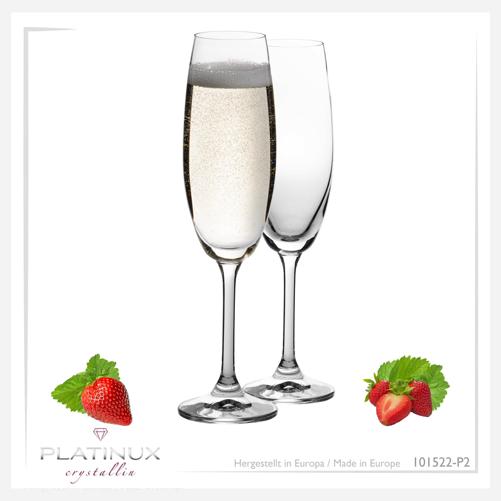 PLATINUX Kieliszki do szampana 170 ml (maks. 200 ml) kielichy do szampana ze szkła krystalicznego, zestaw 2-częściowy, można myć w zmywarce