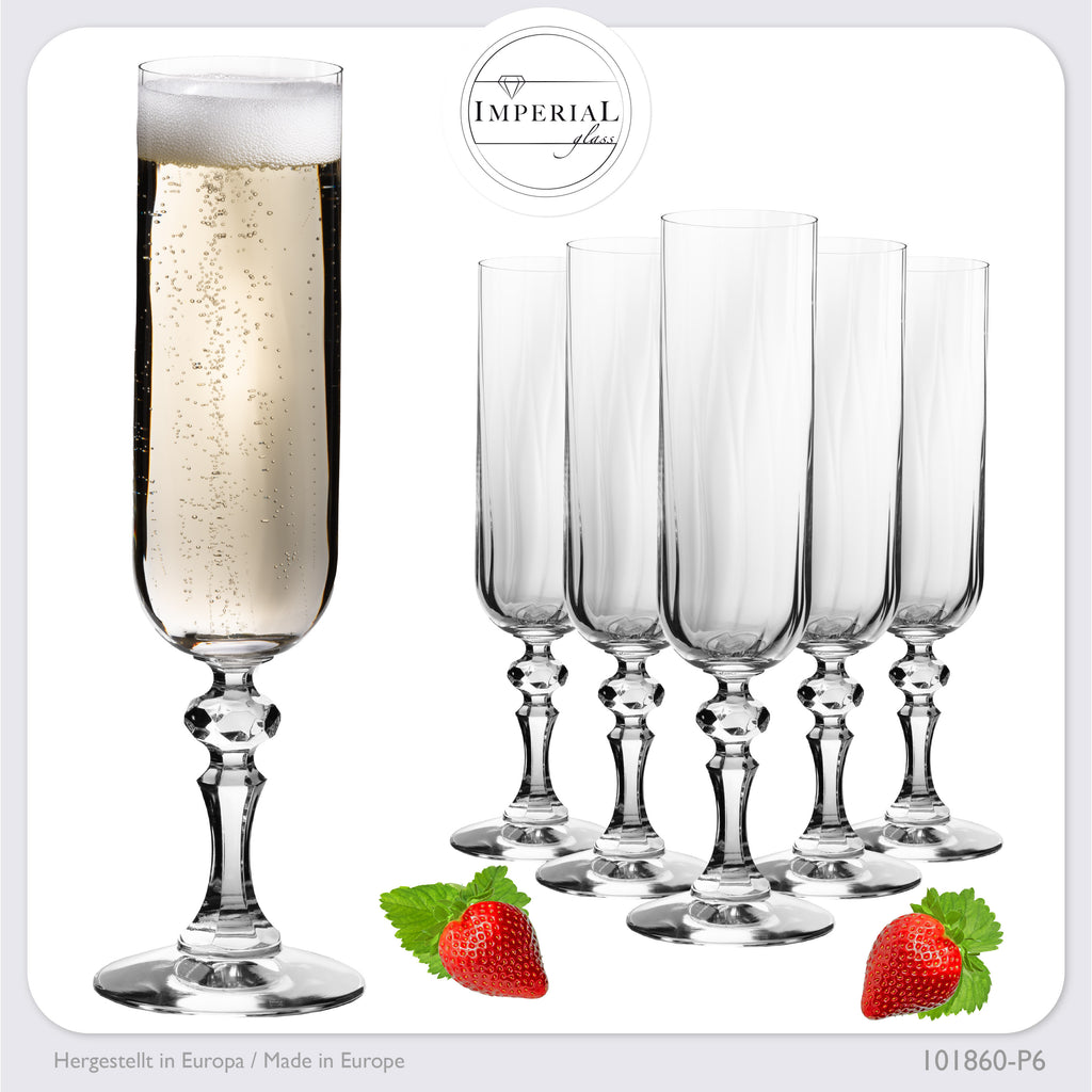 IMPERIAL glass geriffelte Sektkelche 200ml (max 250ml) "Prag" Set 6-Teilig Sektgläser aus Crystalline Glas Spülmaschinenfest
