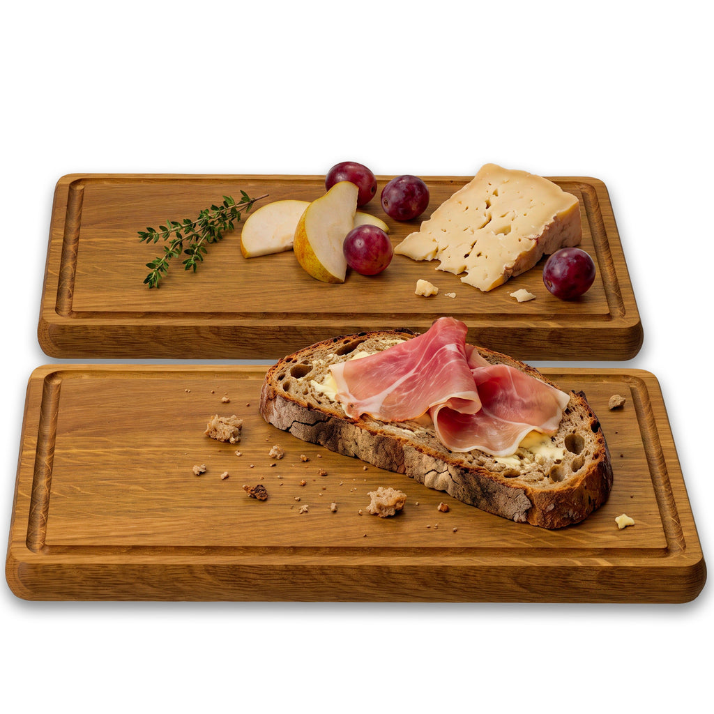 FALKENBERGER Frühstücksbrettchen 2er Set massive Eiche, 24 × 14 × 1,6 cm Handgefertigt