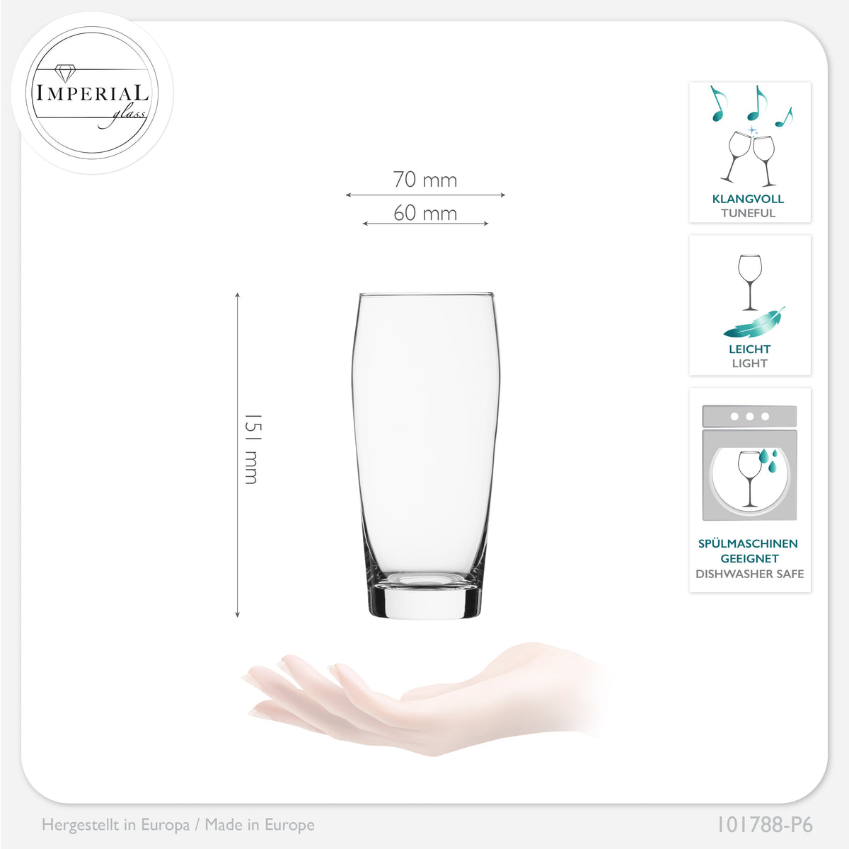 IMPERIAL glass Willibecher aus Crystalline Glas 300ml (max. 375ml) Set 6 Stück Spülmaschinenfest 0,3L